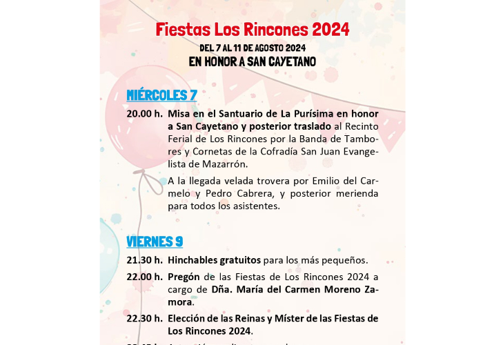 FIESTAS PATRONALES DE LA PEDANA DE LOS RINCONES