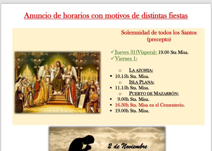 HORARIO DE ACTOS LITRGICOS, PARROQUIA DE SAN JOS Y EL CARMEN